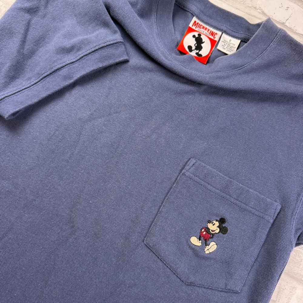 Disney Mickey Inc Pocket T-Shirt Womens S Blue Vintage Embroidered 1990s Y2K